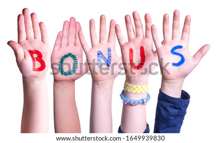 Children Hands Building Word Bonus, Isolated Background