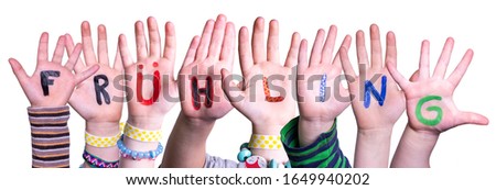 Children Hands Building Fruehling Means Spring, Isolated Background