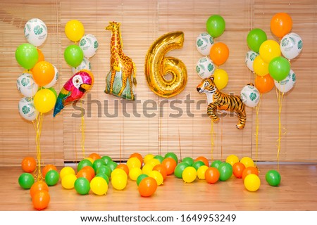 Background for photographing children's birthday with the number six. Background for the holiday.