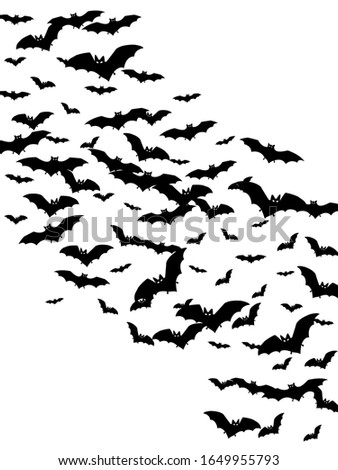 Cave black bats swarm isolated on white vector Halloween background 