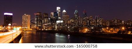 Panoramic view of Philadelphia Skyline  by night