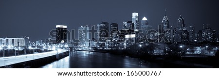 Panoramic view of Philadelphia Skyline  by night