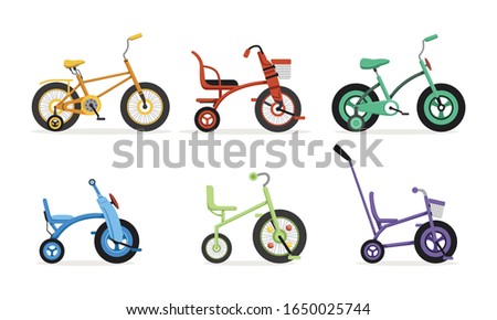 Kids Bicycles Collection, Childrens Colorful Bikes Vector Illustration on White Background