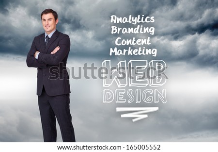 Composite image of young attractive businessman standing cross-armed