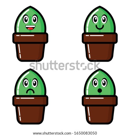Cute Plant Cartoon Character Vector Illustration. Outline, Modern, And Funny Art. Perferct For Garden, Flower Shop, And Other. Set 4 Design.