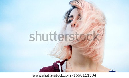 Pink-haired girl on the pier