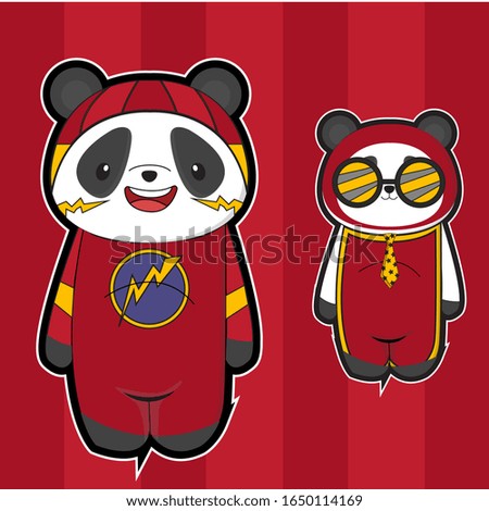 Cute cartoon panda using costume festival, isolated background in red