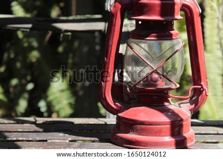 Red oil lantern close up. Vintage. 