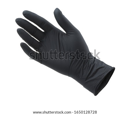 Black empty nitrile protective glove isolated on white Royalty-Free Stock Photo #1650128728