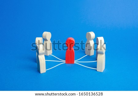 Mediation intermediary between people. Business deal. Political diplomatic negotiations. Conflict resolution and consensus building. Influential person with connections. The leader controls the team. Royalty-Free Stock Photo #1650136528