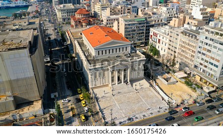 Aerial drone photo of famous landmark Piraeus municipal theatre, Attica, Greece