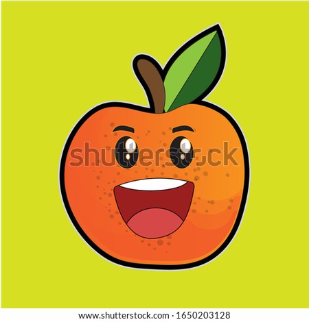 Orange cartoon. cartoon vector of cute fruit isolated on green