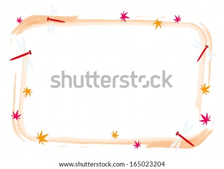 Frame with Red dragonfly and autumn leaves
