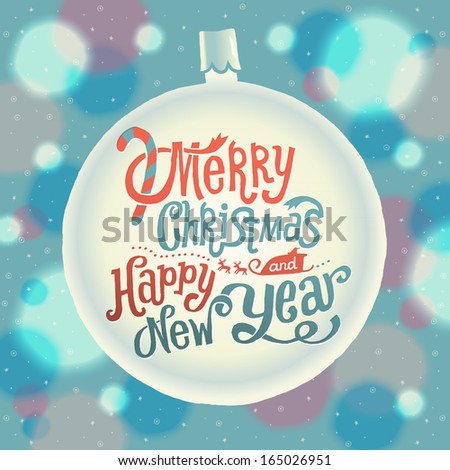 Merry Christmas and Happy New Year Greeting card with Hand-lettering Typography