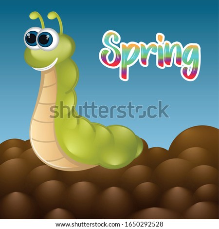 Cartoon of a cute happy worm. Spring season - Vector