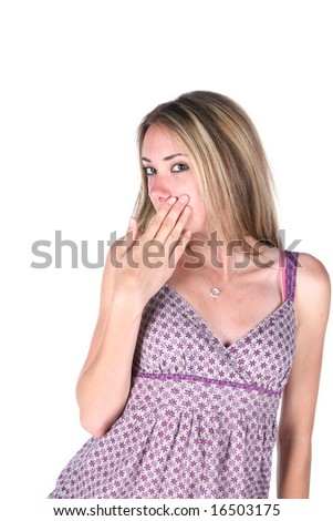 cute teen covering her mouth with her hand
