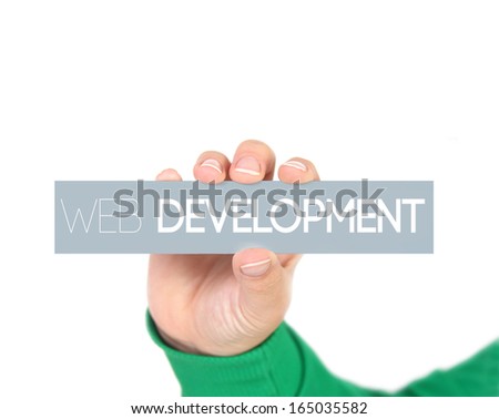 woman holding a label with web development