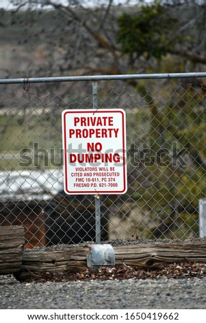 Pvt. property no dumping allowed sign