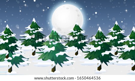 Scene with snow on pine trees illustration