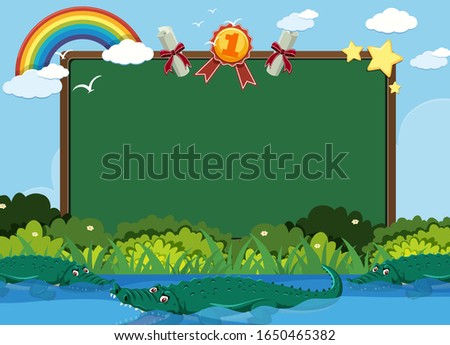 Banner template with crocodiles swimming in the pond illustration