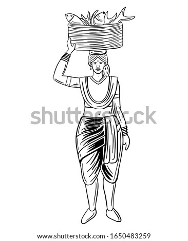 mumbai fisher woman hand drawn vector illustration