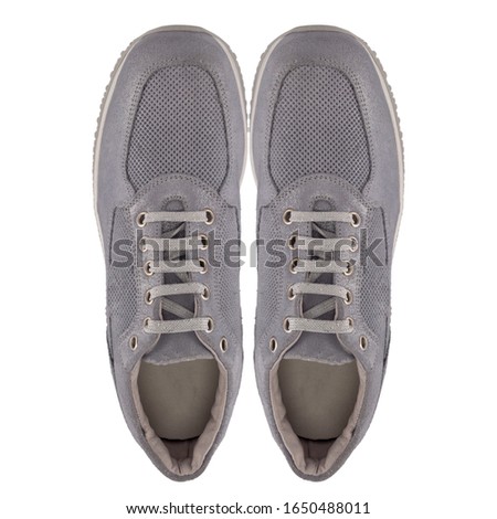 Man leather sport shoes isolated on a white background, top view, stock photography
