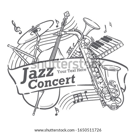 Poster or flyer design with musical instruments. Vector illustration.