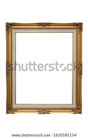 Old Wooden Gold Frame Isolated On White Background - Immage