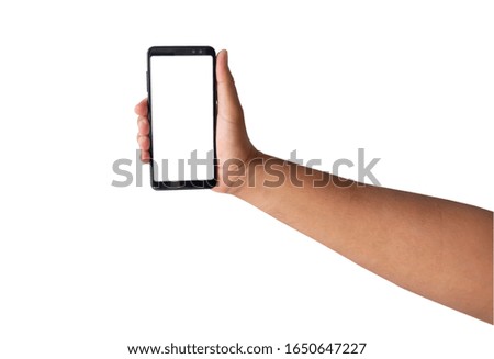phone in hand  isolated on white background  with clipping path