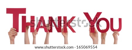 Many Hands Holding the Red Word Thank You, Isolated