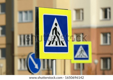 Road and car signs according to traffic rules