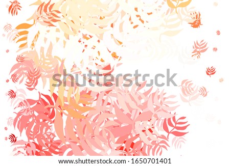 Light Red, Yellow vector doodle background with leaves. leaves on blurred abstract background with gradient. New template for your brand book.