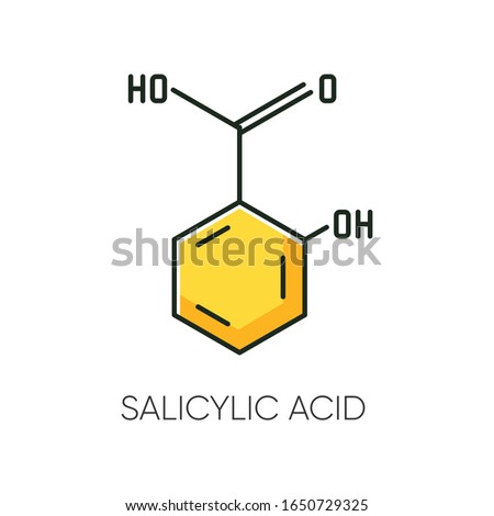 Salicylic acid RGB color icon. Chemical sequence. Molecular formula. Skincare component. Scientific research. Healthcare, cosmetology. Korean beauty. Cosmetic ingredient. Isolated vector illustration Royalty-Free Stock Photo #1650729325