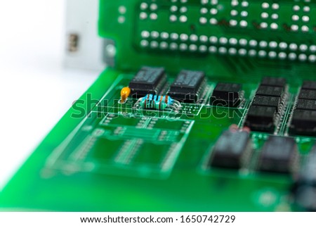 Microprocessor, microchip, green electrical circuit.
