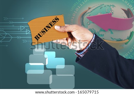 business man holding business card   