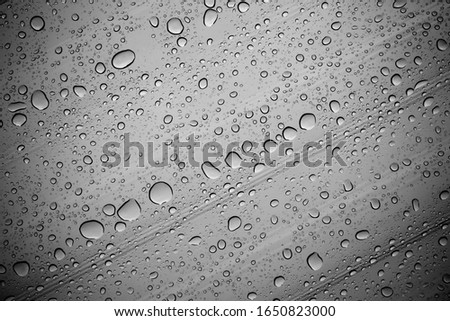 Rainwater droplets on the transparent corrugated roofing sheet