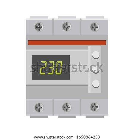 Voltage relay. Two-pole surge protector, protective device, spike suppressor. Vector illustration in realistic style isolated on white background Royalty-Free Stock Photo #1650864253