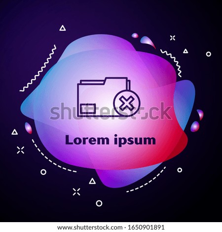 Purple line Delete folder icon isolated on blue background. Delete or error folder. Close computer information folder. Abstract banner with liquid shapes. Vector Illustration
