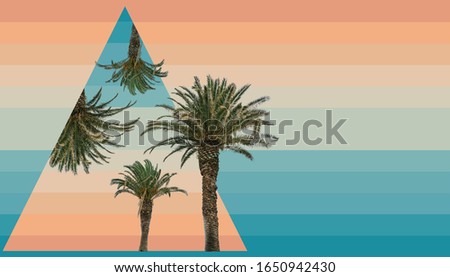Beautiful abstract surreal palm tree geometric landscape collage concept, contemporary colors and mood social background.