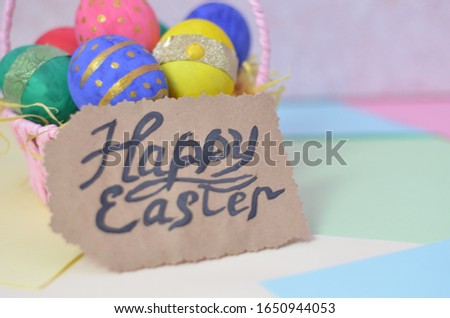 Decoration Easter Eggs with copy space. Happy Easter
