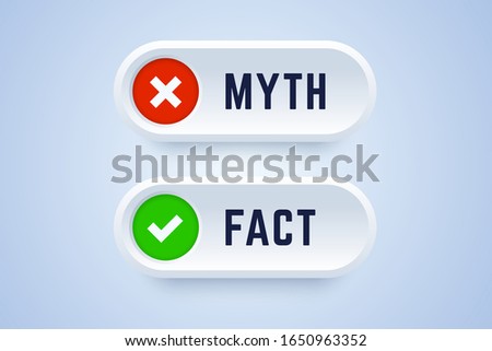 Myth and fact buttons. Banners for true or false facts in 3d style with cross and checkmark symbols. Vector illustration. Royalty-Free Stock Photo #1650963352
