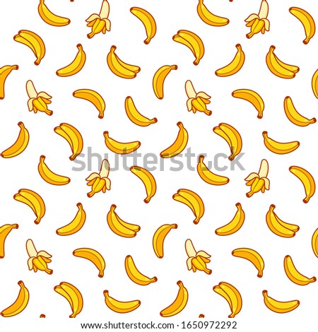 Cartoon banana seamless pattern. Bright hand drawn yellow bananas on white background. Vector clip art illustration collection.