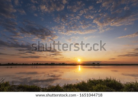 Beautiful summer landscape on the river, with beautiful evening sky.