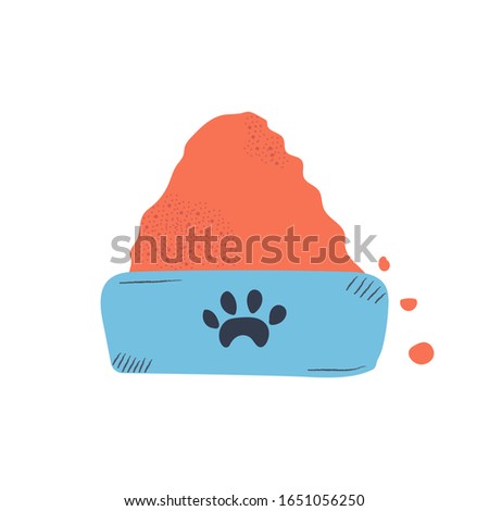 Dog bowl with food vector illustration. Hand drawn logotype