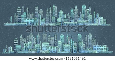 Illustration with architecture, skyscrapers, megapolis buildings downtown