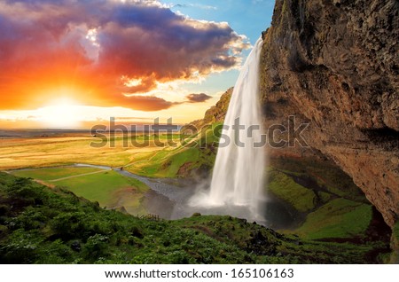 Waterfall, Iceland - Seljalandsfoss Royalty-Free Stock Photo #165106163