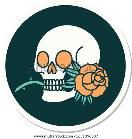 sticker of tattoo in traditional style of a skull and rose