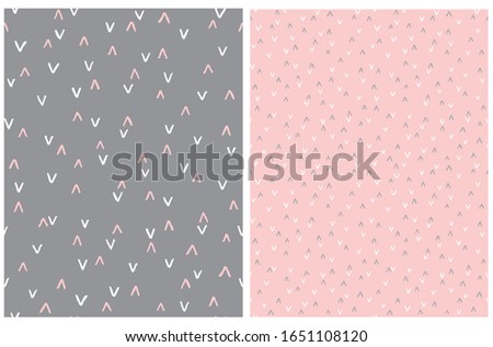Set of 2 Abstract Hand Drawn Childish Style Seamless Vector Patterns. White and Pink Arches Isolated on a Gray Background. White and Gray Arches on a Light Pink Background. Funny Geometric Print.

