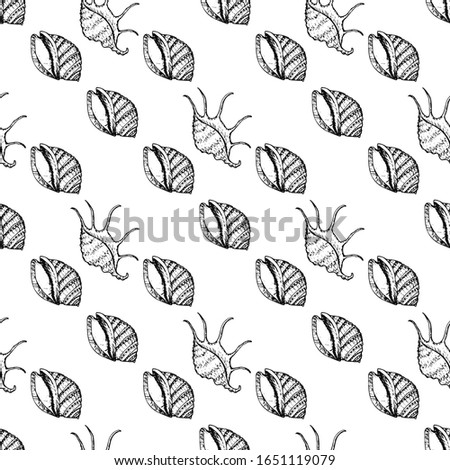 Sea Shells and Marine Animals Seamless Pattern. Vector Sketch Ocean Life Background. Summer Textile and Wallpaper Print Template.