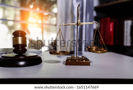 Justice and law concept. Law table office.